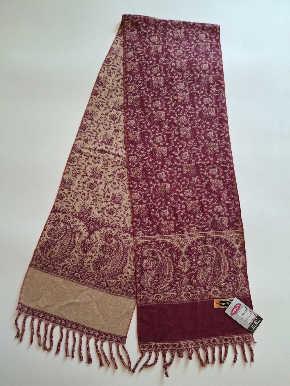 NWT Tibet Handloom Shawls Floral & Paisley Design Yak Wool Shawl - Scarf